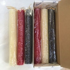 NEW Vintage Princess House 8” Red, Ivory & Forest Green Beeswax Taper Candles